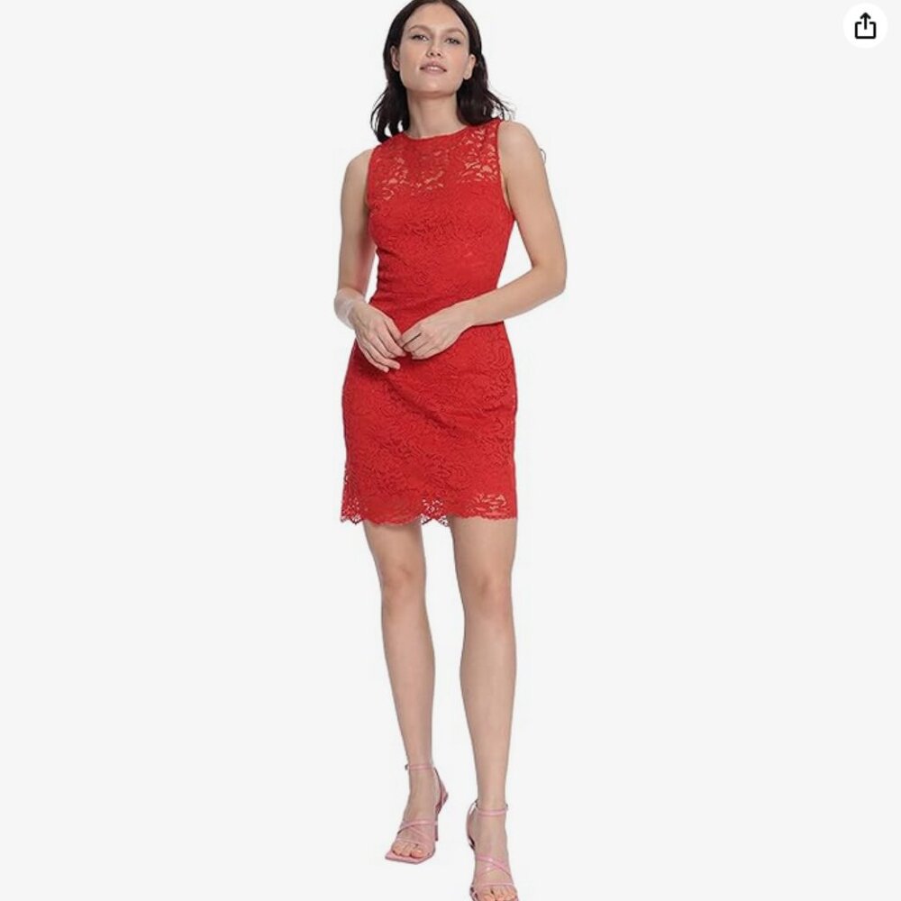Donna Morgan Floral Lace Sleeveless Red Dress
